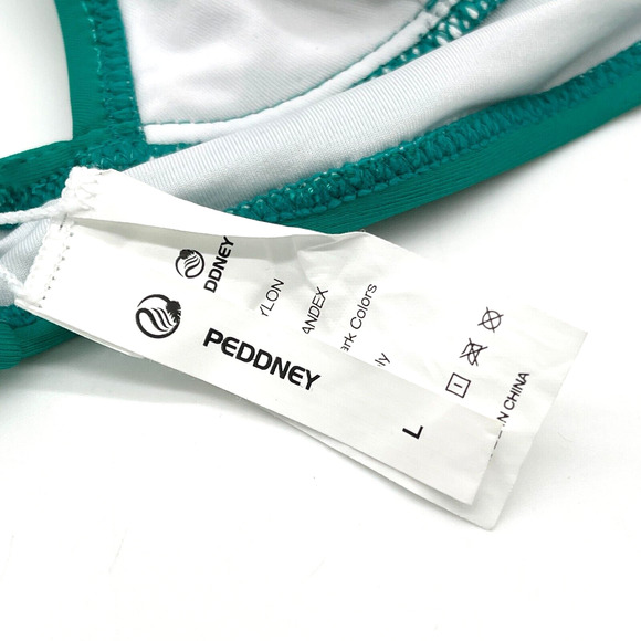 Peddney Womens Bikini Top Size Large Teal Green Scalloped Triangle Padded Beachy - Picture 6 of 7